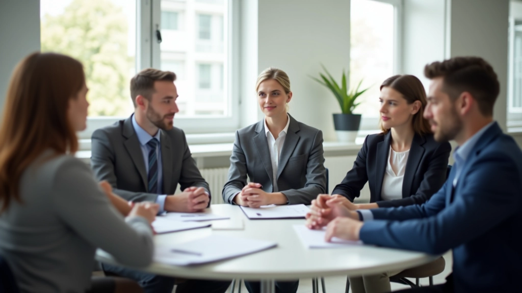 Workshop-Teilnehmer in aktiver Diskussion, moderne Trainingsumgebung mit flexiblen Sitzanordnungen, konzentrierte Atmosphäre
